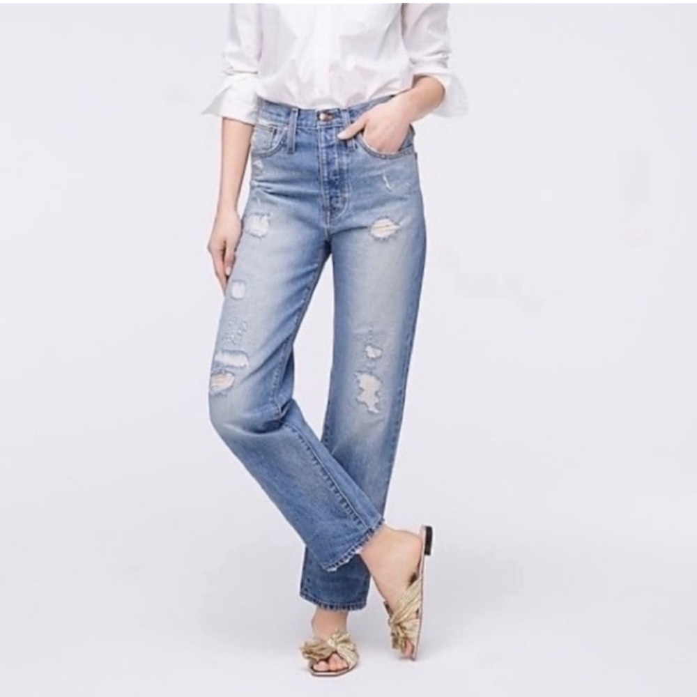 J. Crew Point Sur Rigid Boyfriend Jean Ripped Summer Wash Blue sz 30 High Rise